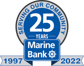 Marine Bank Servicing Our Community for 25 Years - Badge/Logo